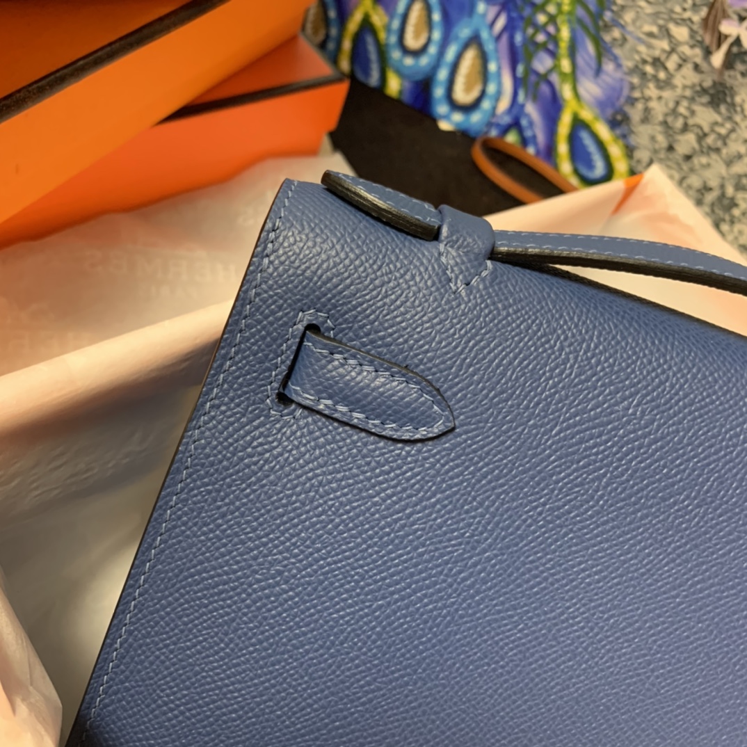 Hermes Mini Kelly Pochette 22cm Bag In Blue Nuit Epsom Leather